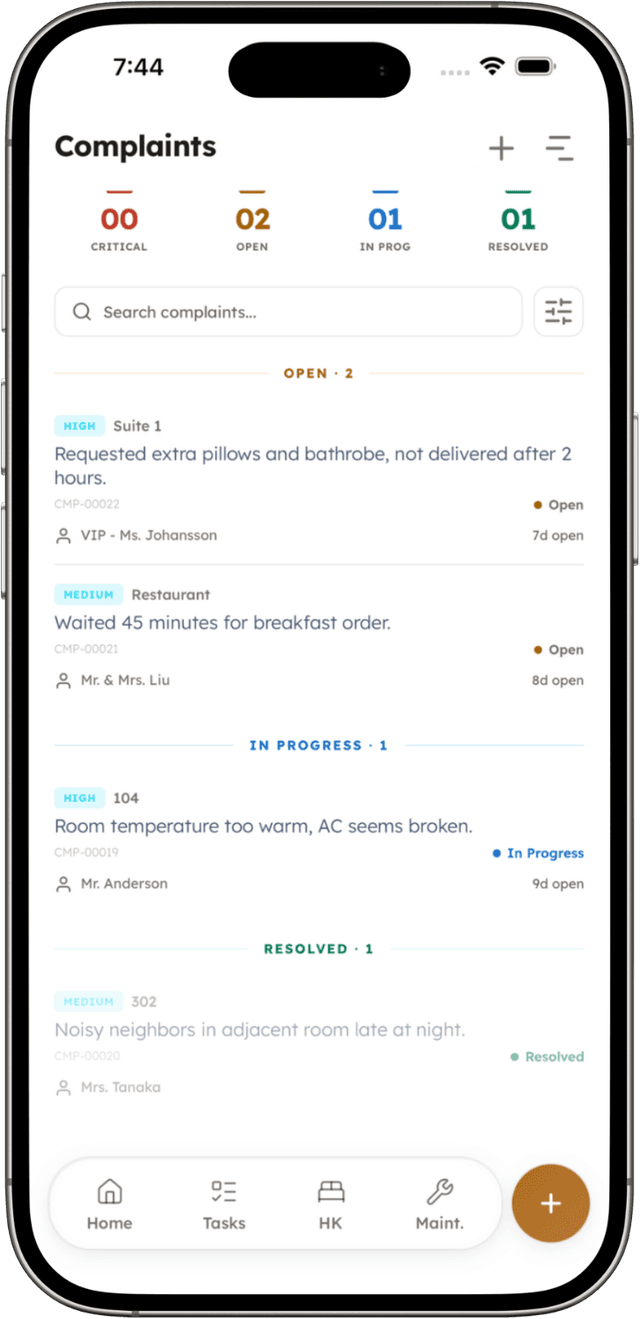 Guest Complaints module