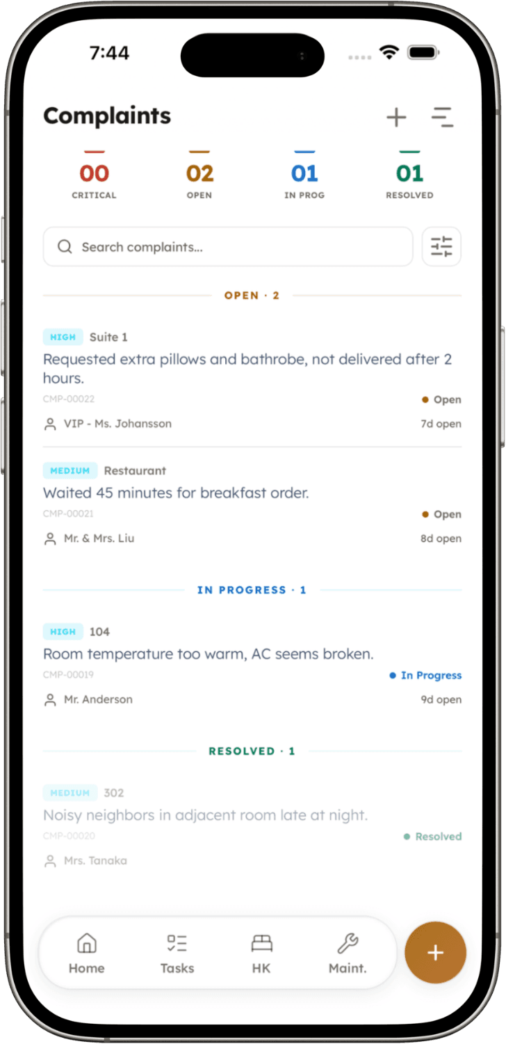 Guest Complaints module